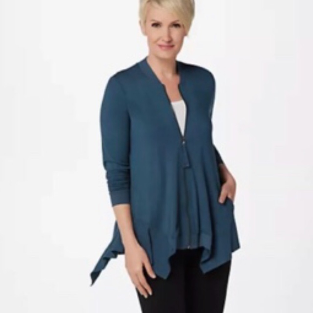 LOGO by Lori Goldstein blue bomber jacket 1x